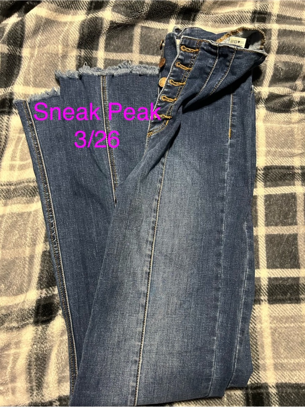 High-Rise Dark Indigo Flare Jeans with Button-Fly Detail